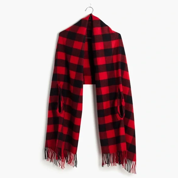 Madewell Red Cape Scarf In Buffalo Check - Picture 1 of 8